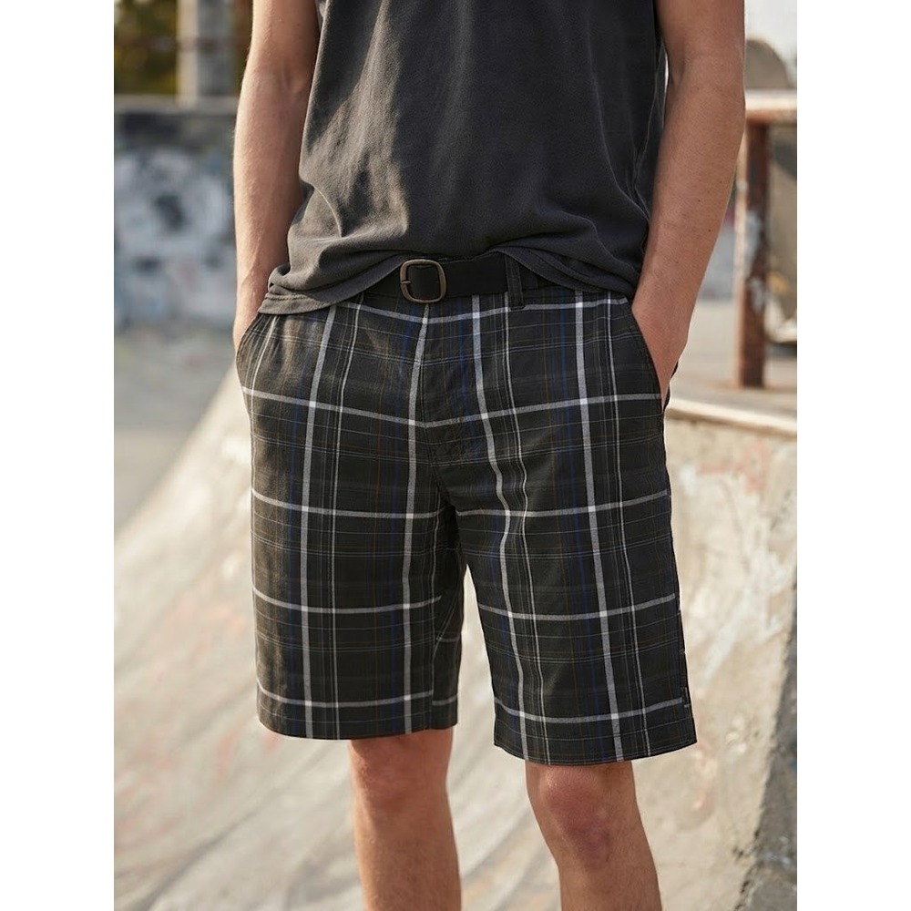 Rusty Plaid Shorts 34 Black White Blue Surf Skate Flat Front Chino Casual Grunge